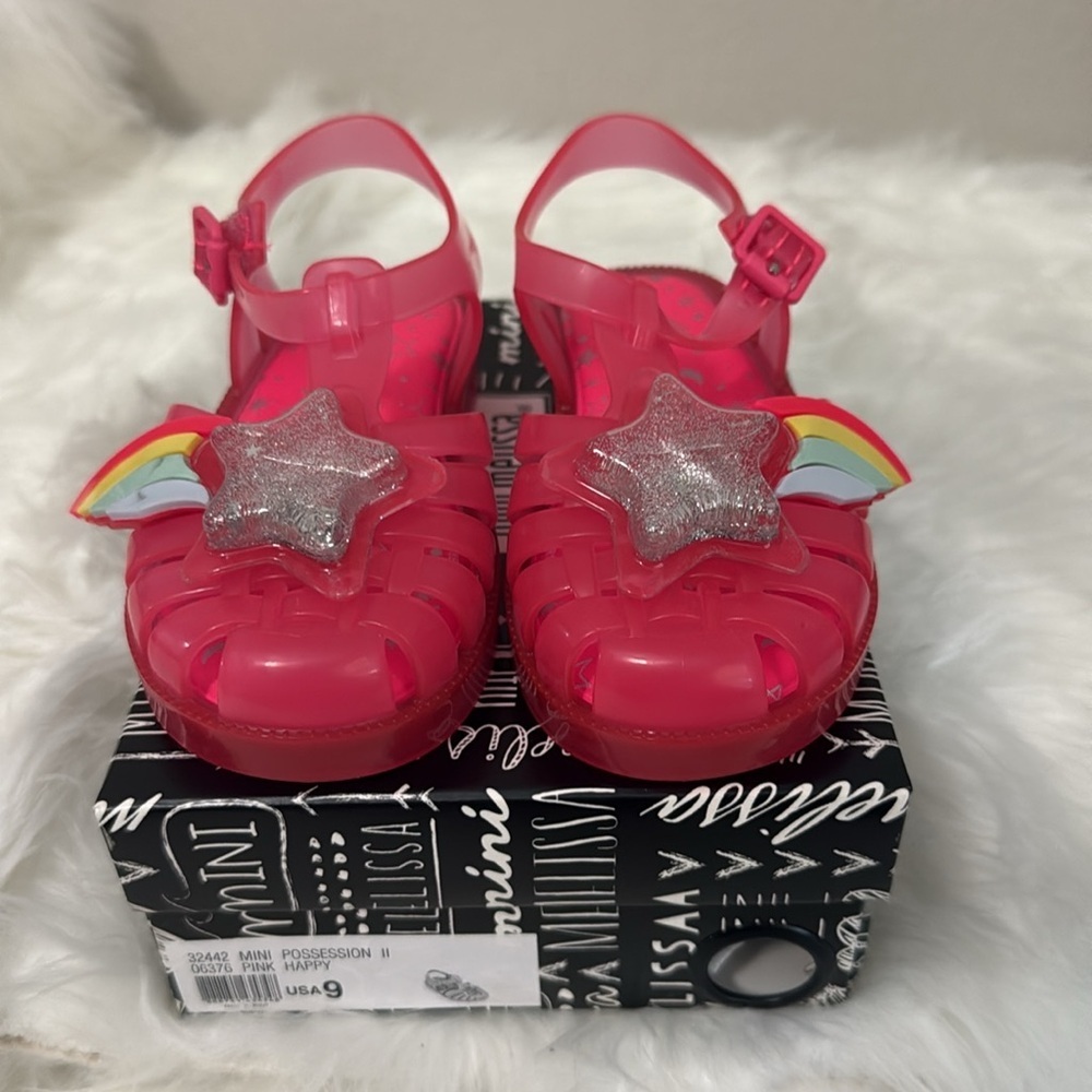 New! Mini Melissa Possession II Pink Happy Rainbow Shooting‎ Star sz 9 Sandal